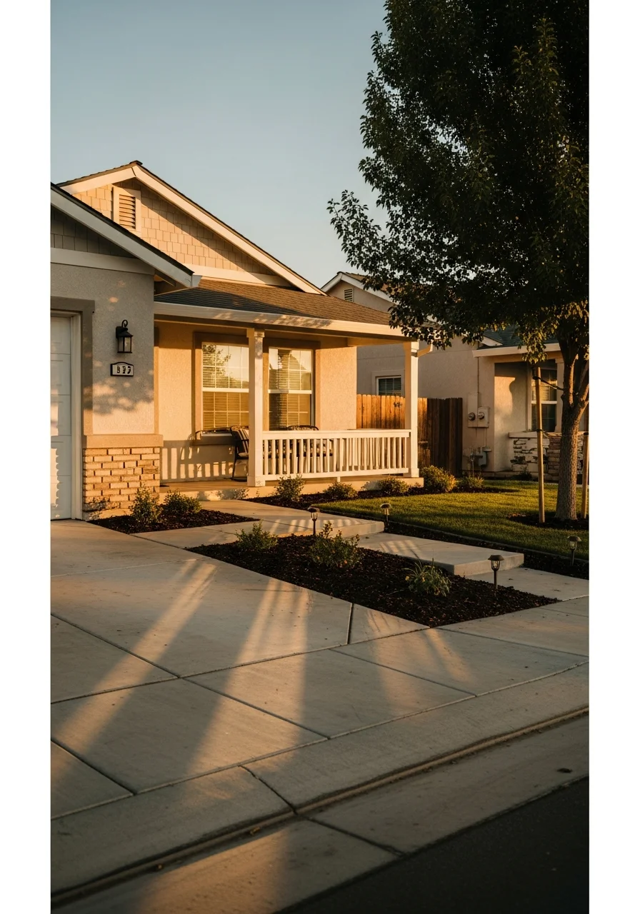 Portrait of a Selma family member in front of their home, representing community connection and local service.