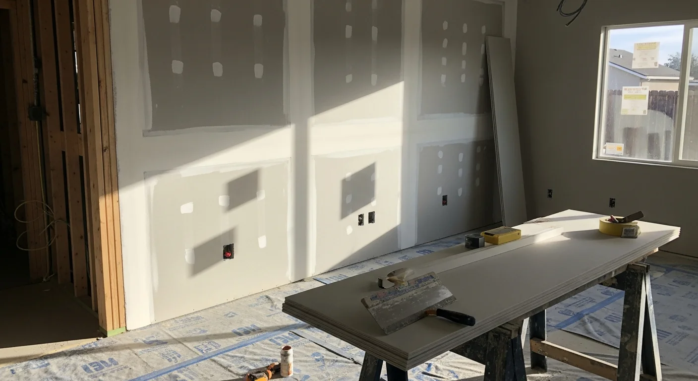Freshly installed and finished drywall covering the interior walls of a remodeled room in a Fresno County home. Smooth, seam-free surfaces are ready for paint as part of a home renovation project by Cordova Co Inc.